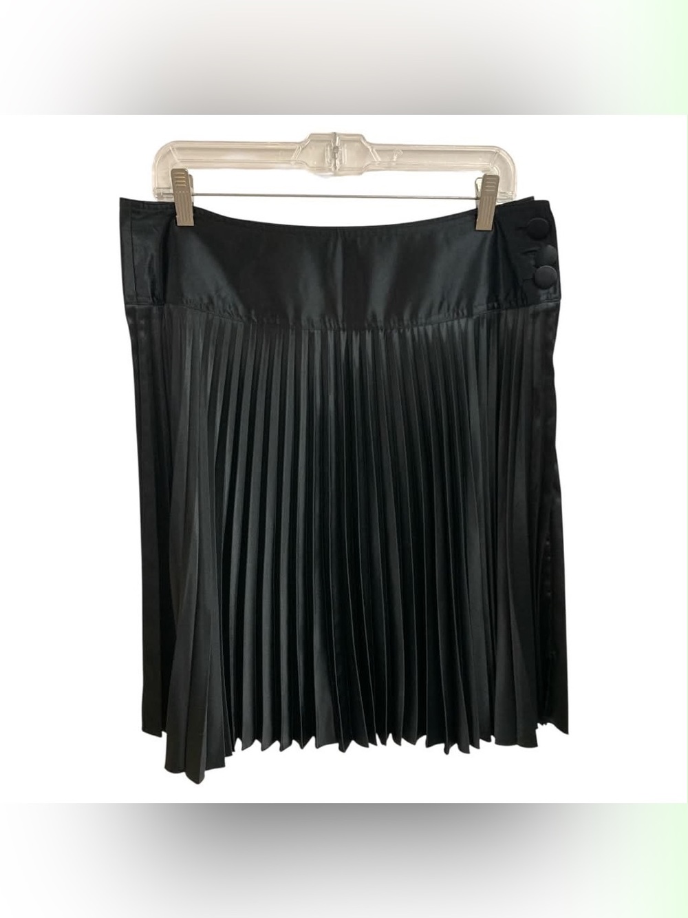 Vertigo Paris Black Pleated Midi Skirt with Side Button Detail Size M